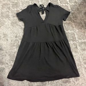 black mini dress/ deep v neck